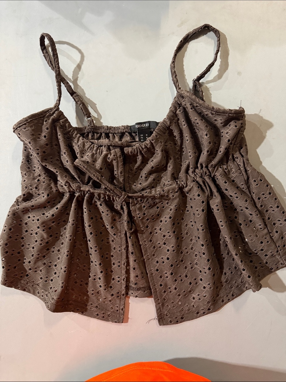 Forever 21 Brown Eyelet Spaghetti Strap Crop Cami